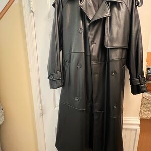 H&M Divided Women's Faux Black Leather double breasted Coated Trench Coat
